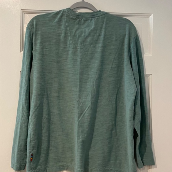 Men's Long Sleeve Heathered Seafoam Green V-Neck Cotton Shirt – Large - Picture 2 of 5